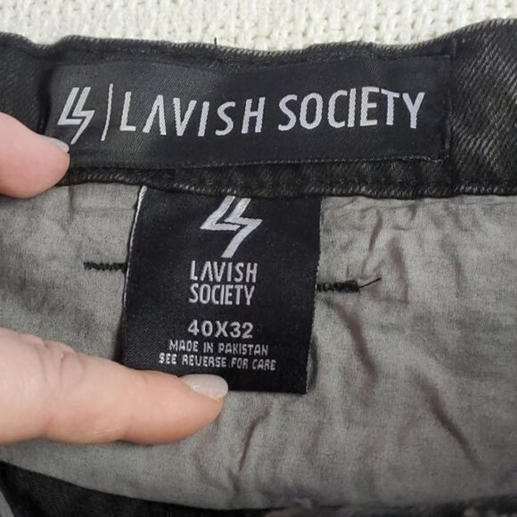 Lavish‎ Society Jet Black Gold Original Distressed Sz 40x32 Jeans w Pockets - Picture 4 of 9